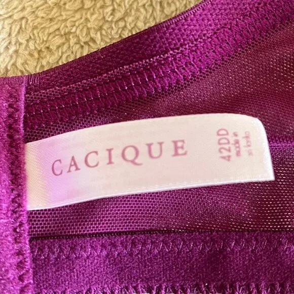 Cacique Plunge Bra 42DD Embroidered Lace Plum NWT - Picture 7 of 8